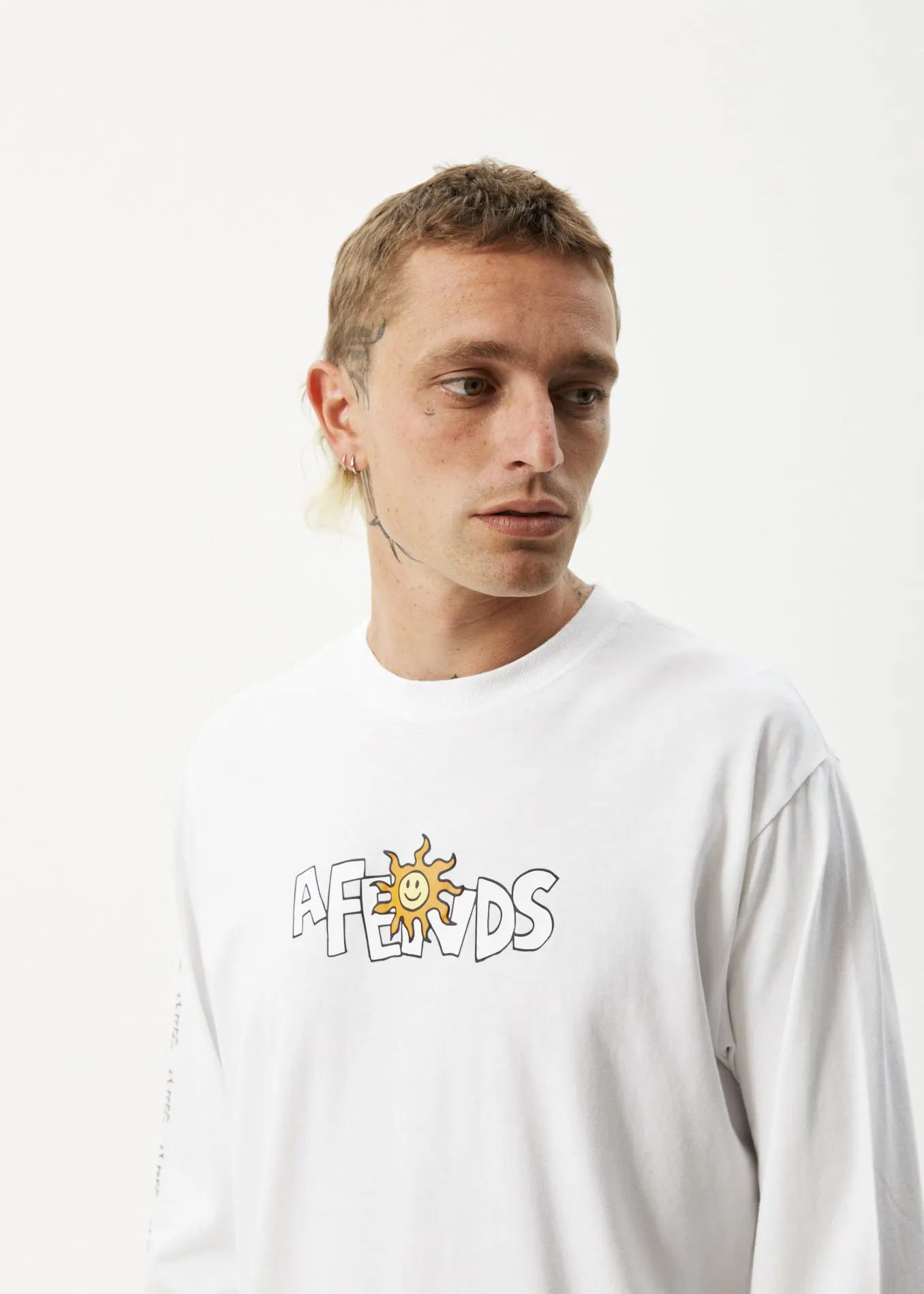 AFENDS Mens Sunshine - Long Sleeve Graphic T-Shirt - White