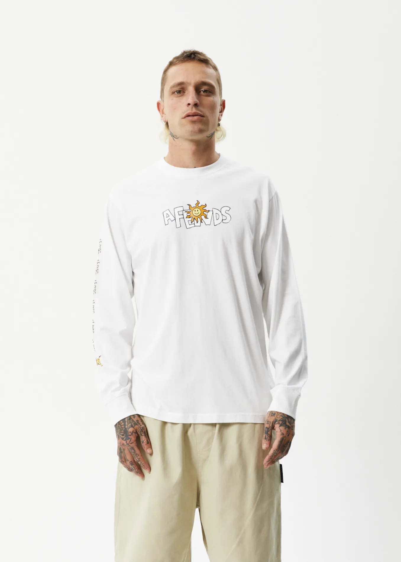 AFENDS Mens Sunshine - Long Sleeve Graphic T-Shirt - White