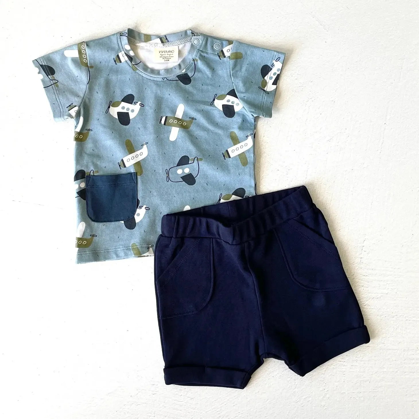 Airplanes Baby Pocket Tee   Shorts Set (Organic Jersey)