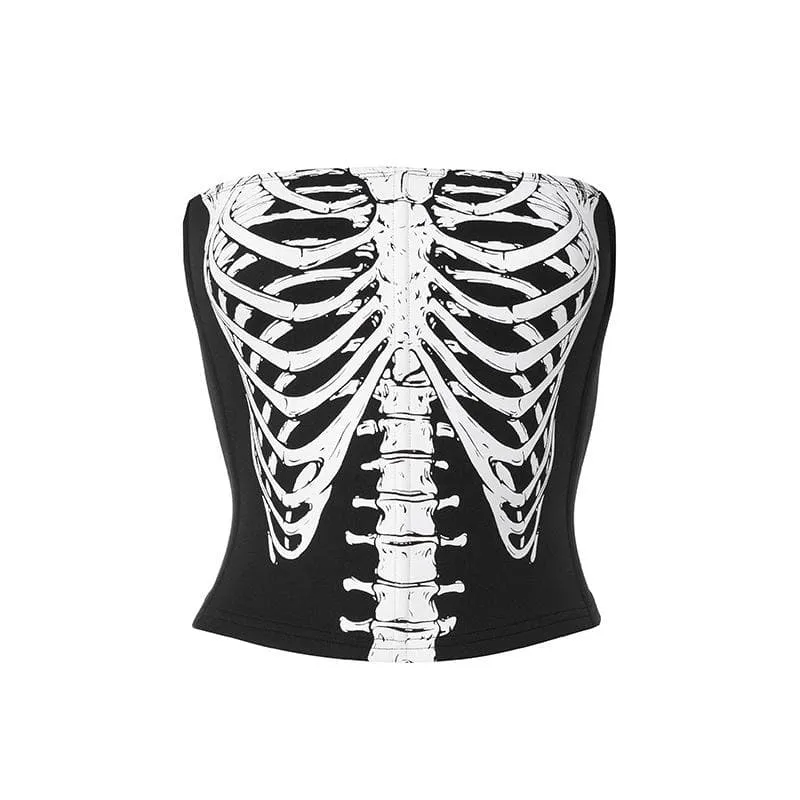 Backless zip-up skull pattern contrast tube top