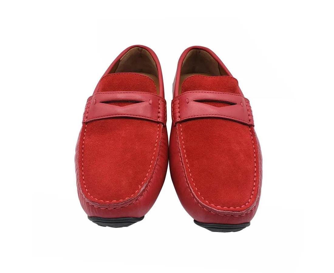 Bally Men's Red Piotre Leather / Suede With Black / White Web Logo Slip On Loafer Shoes (7 EU / 8D US)