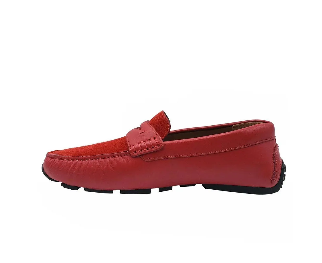 Bally Men's Red Piotre Leather / Suede With Black / White Web Logo Slip On Loafer Shoes (7 EU / 8D US)