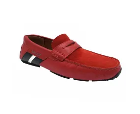 Bally Men's Red Piotre Leather / Suede With Black / White Web Logo Slip On Loafer Shoes (7 EU / 8D US)