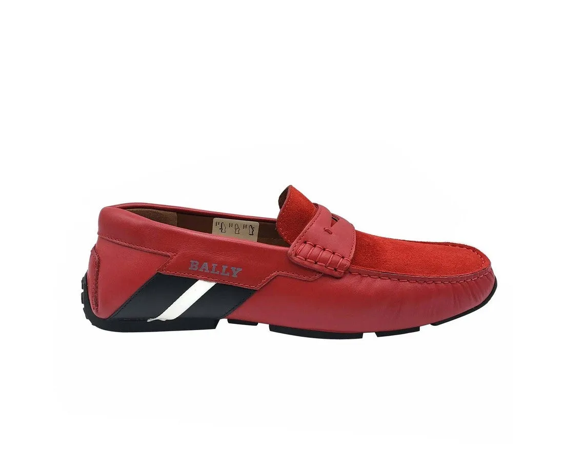 Bally Men's Red Piotre Leather / Suede With Black / White Web Logo Slip On Loafer Shoes (7 EU / 8D US)