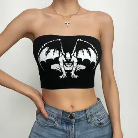 BerryBetty - Bat print contrast backless tube crop top