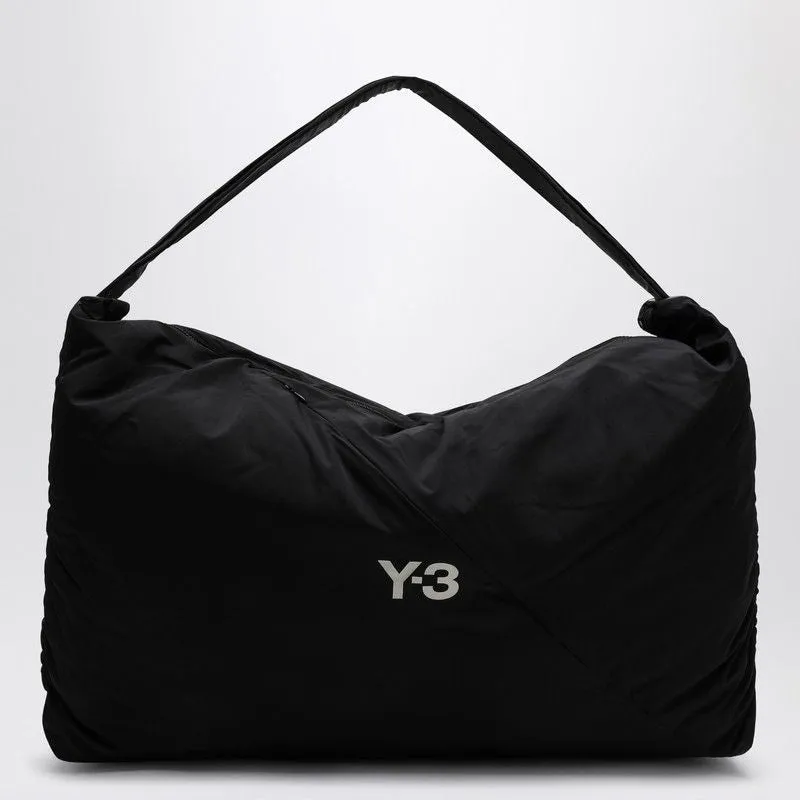 BLACK NYLON SHOULDER BAG WITH LOGO