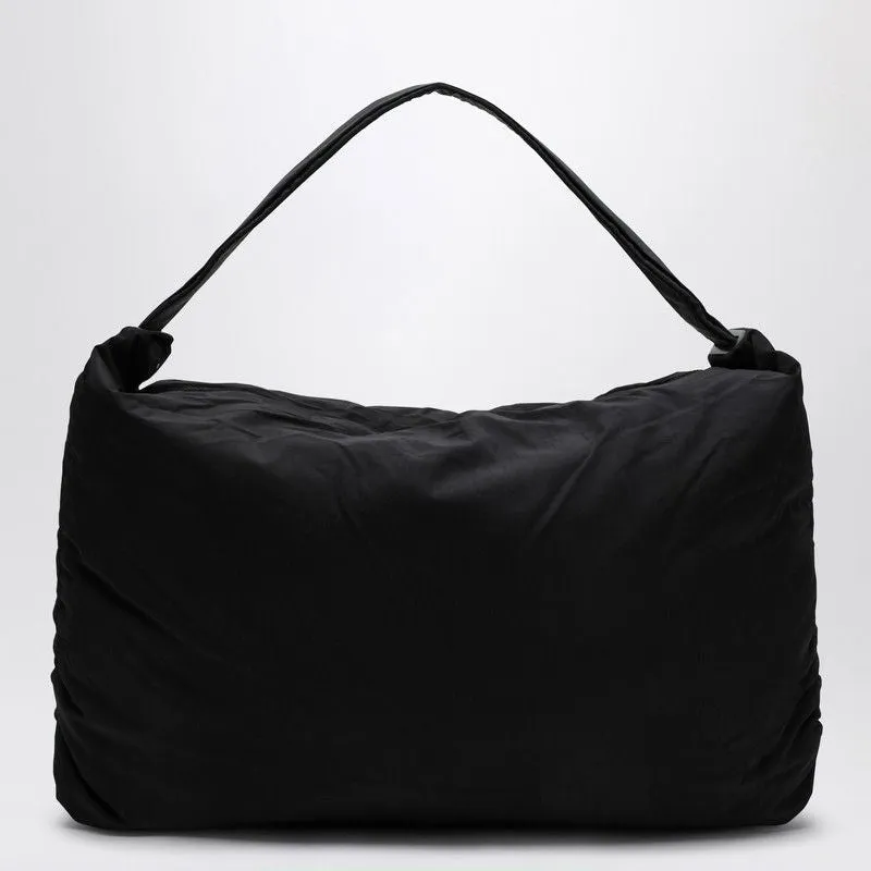 BLACK NYLON SHOULDER BAG WITH LOGO