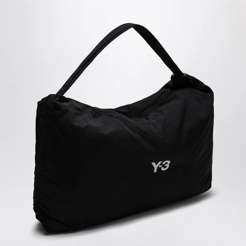 BLACK NYLON SHOULDER BAG WITH LOGO