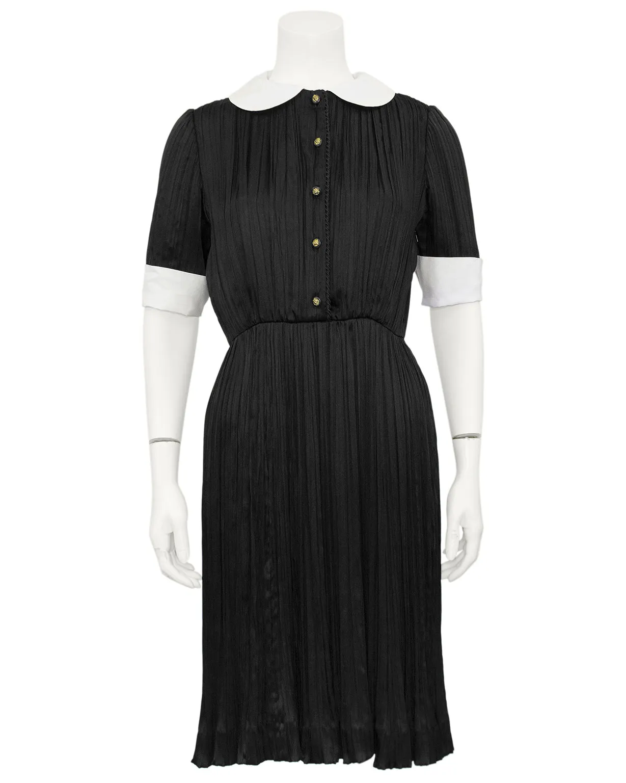 Black Silk Micro Pleated Shirt Dress