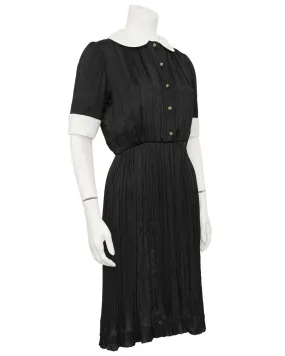 Black Silk Micro Pleated Shirt Dress