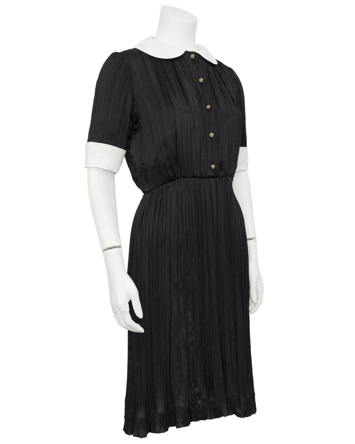 Black Silk Micro Pleated Shirt Dress