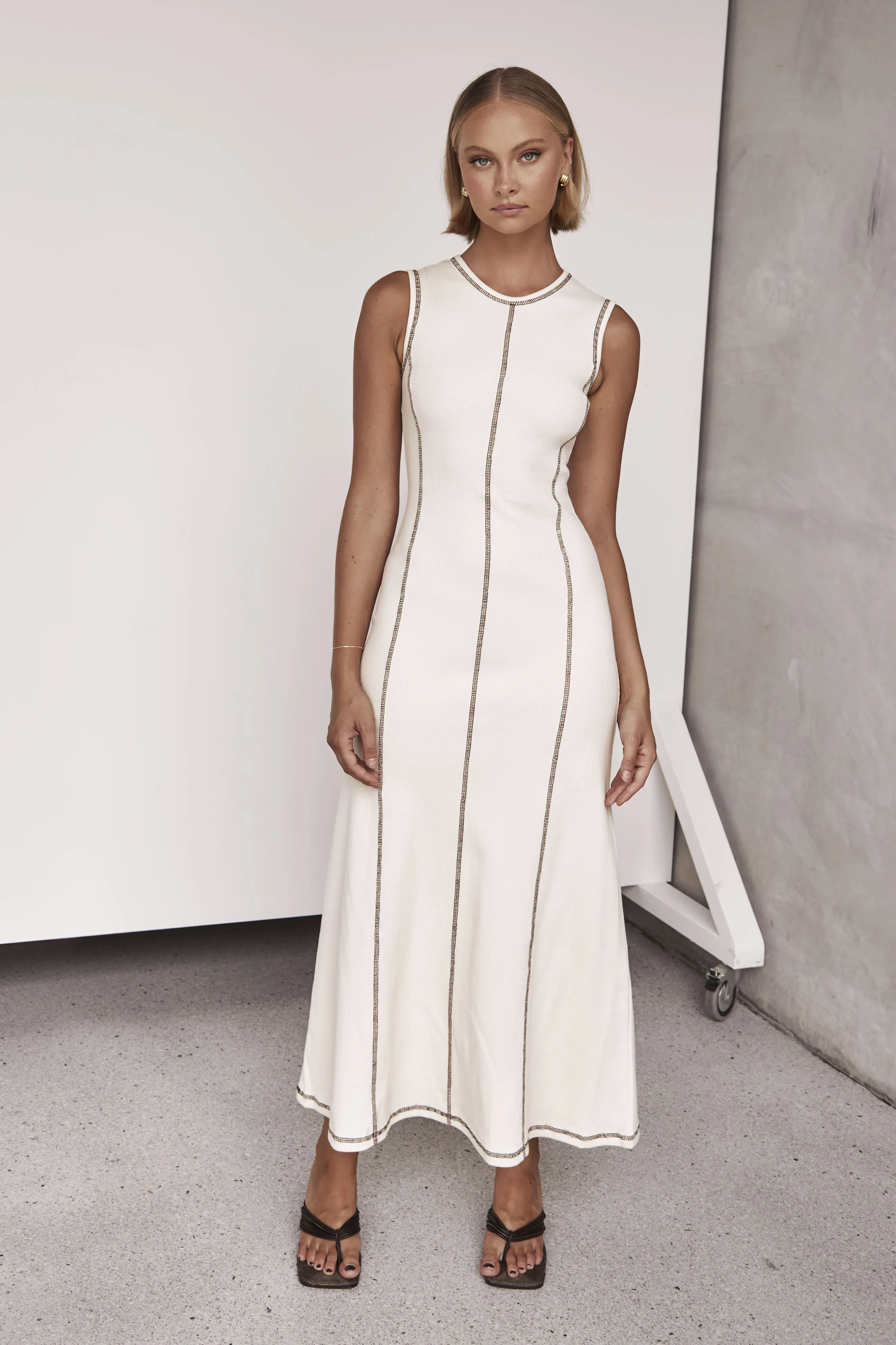 Blane Ribbed Maxi Dress (Cream)