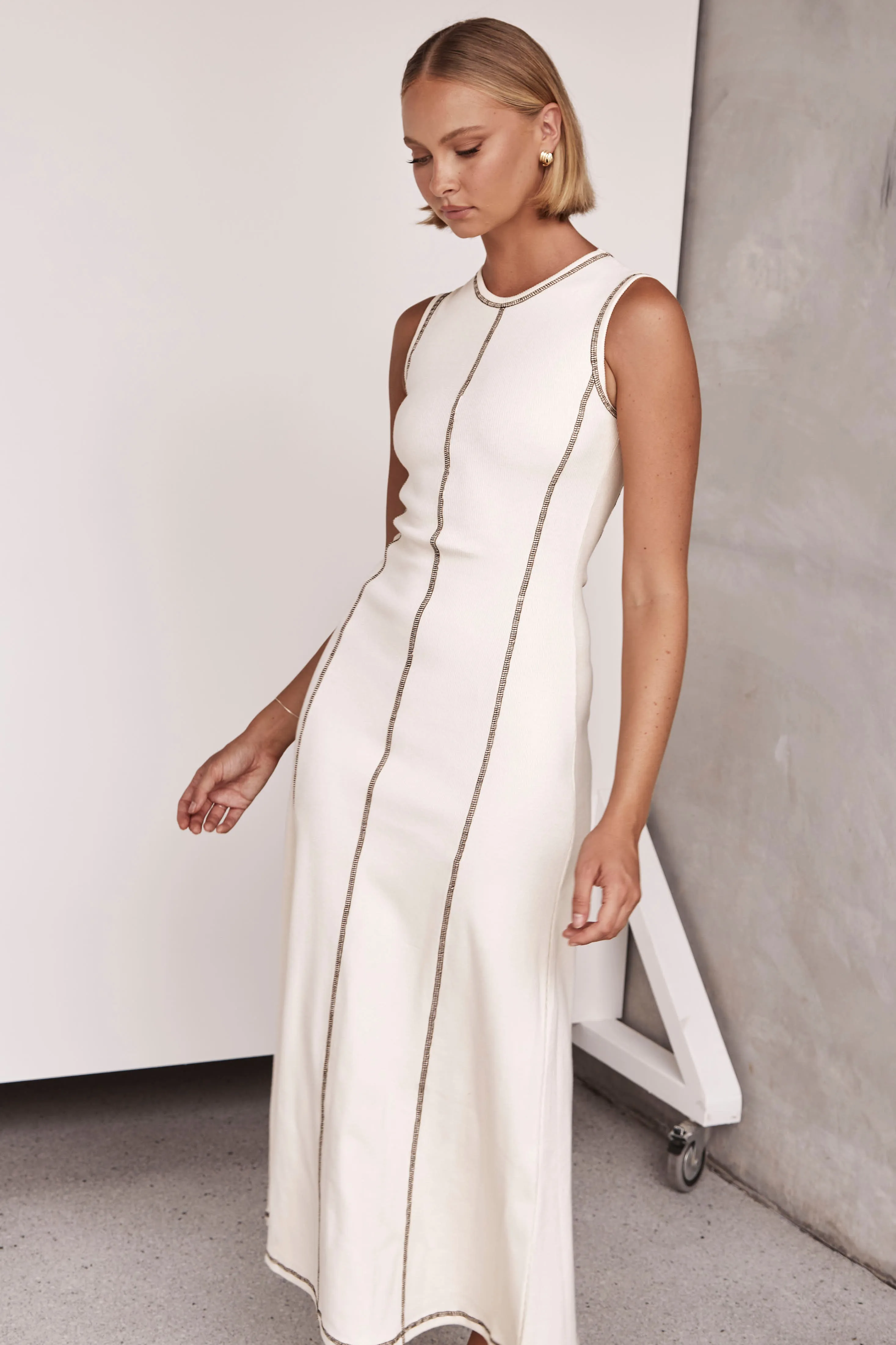 Blane Ribbed Maxi Dress (Cream)