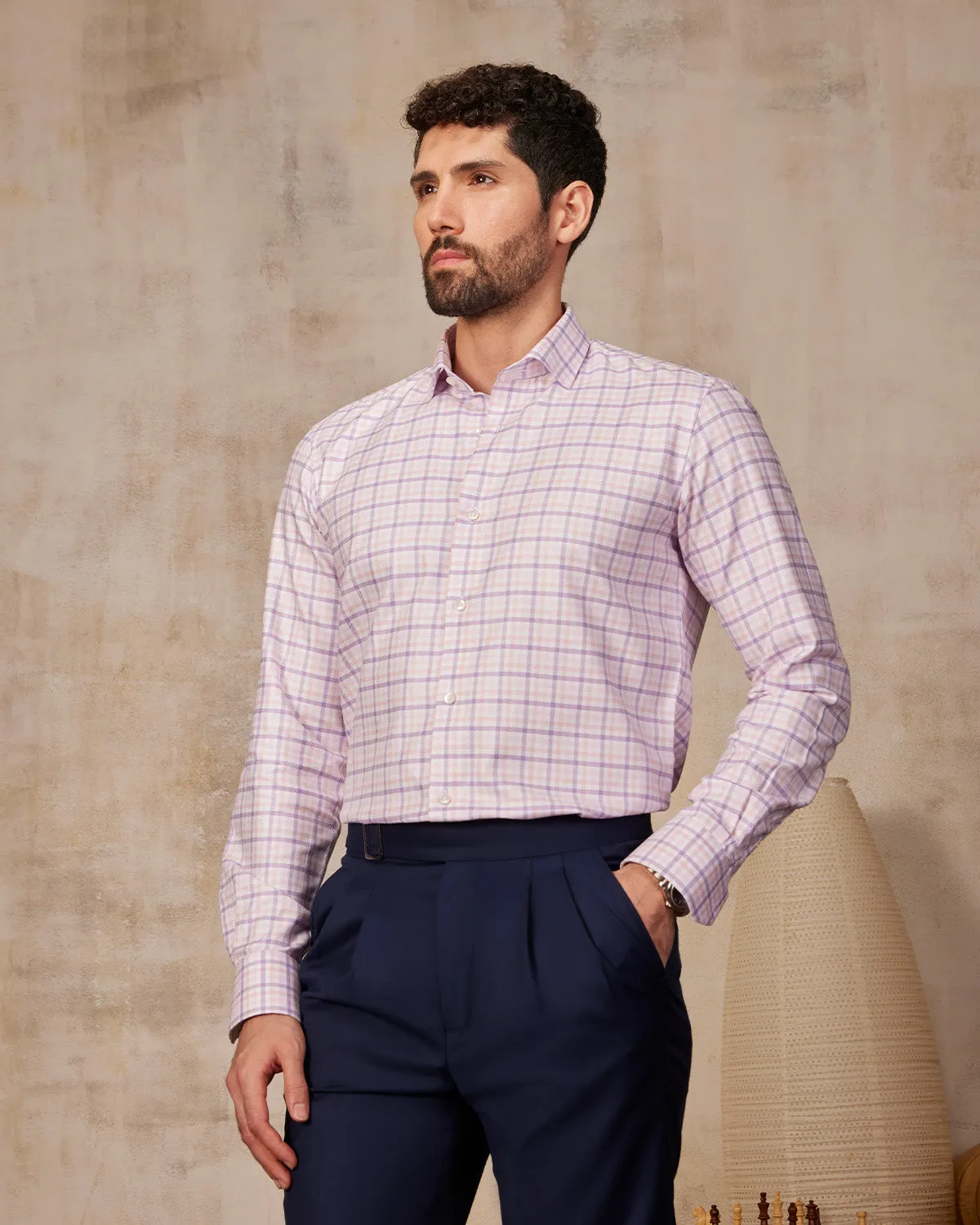 Dobby Checked Shirt - Purple & Pink