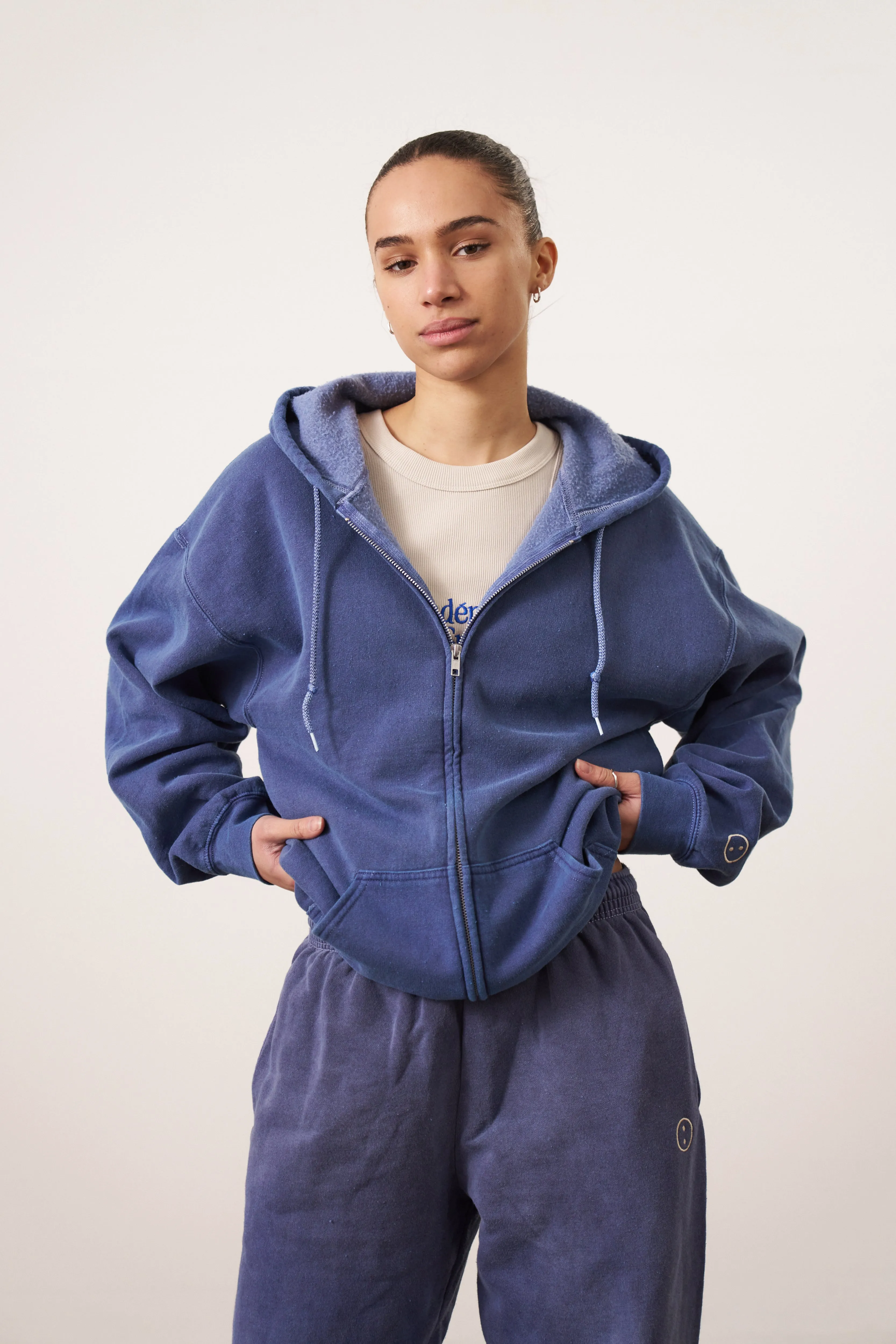 Essentials Vintage Washed Zip Up Hoodie - Navy