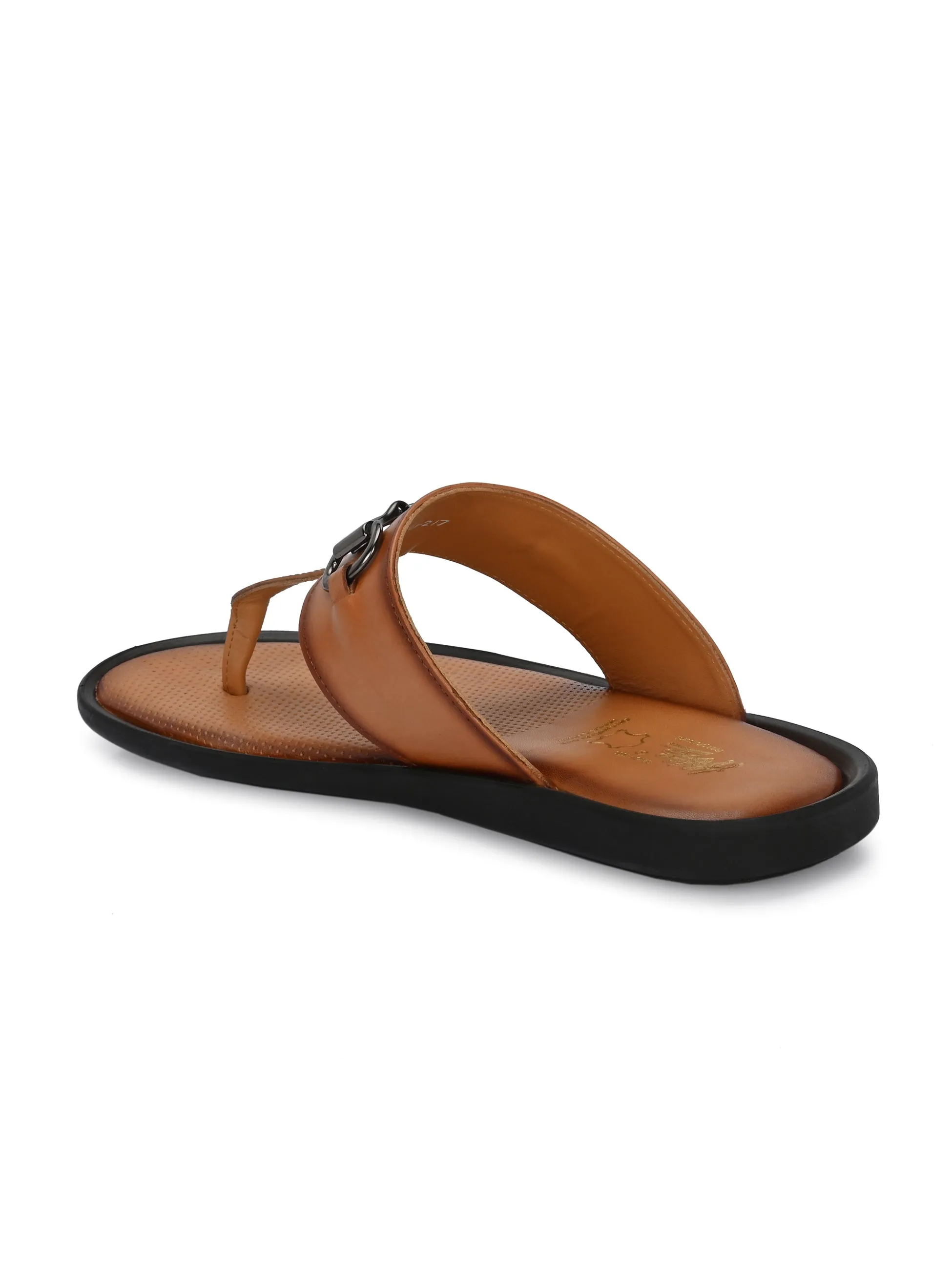 Hitz Men's Tan Leather Casual Daily Wear Slipper