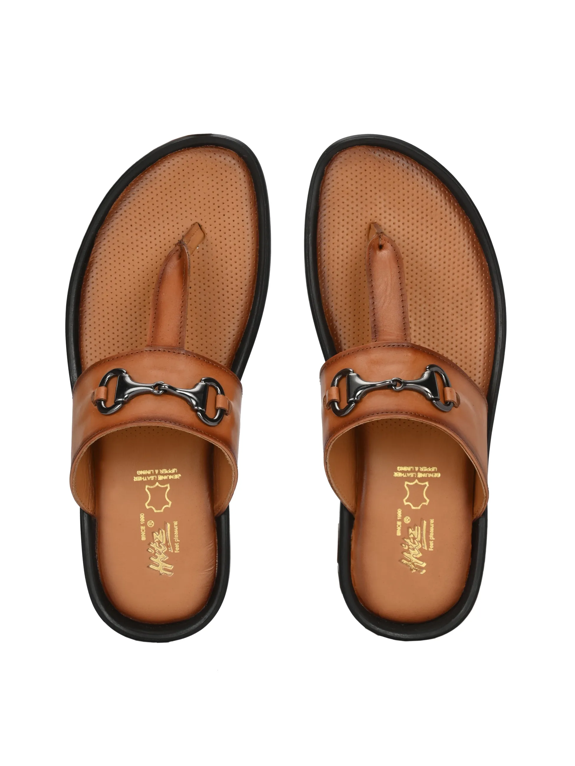 Hitz Men's Tan Leather Casual Daily Wear Slipper