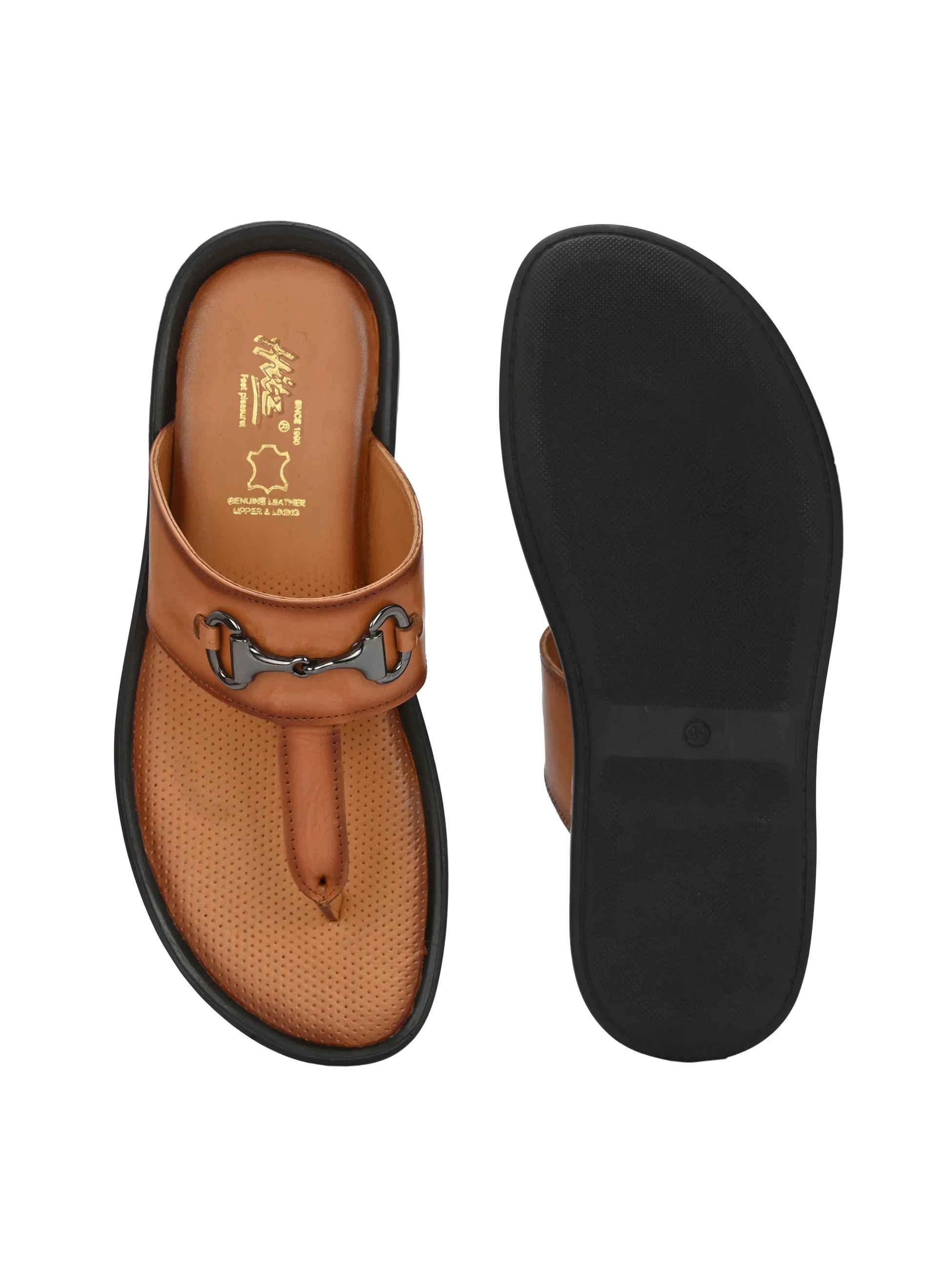 Hitz Men's Tan Leather Casual Daily Wear Slipper