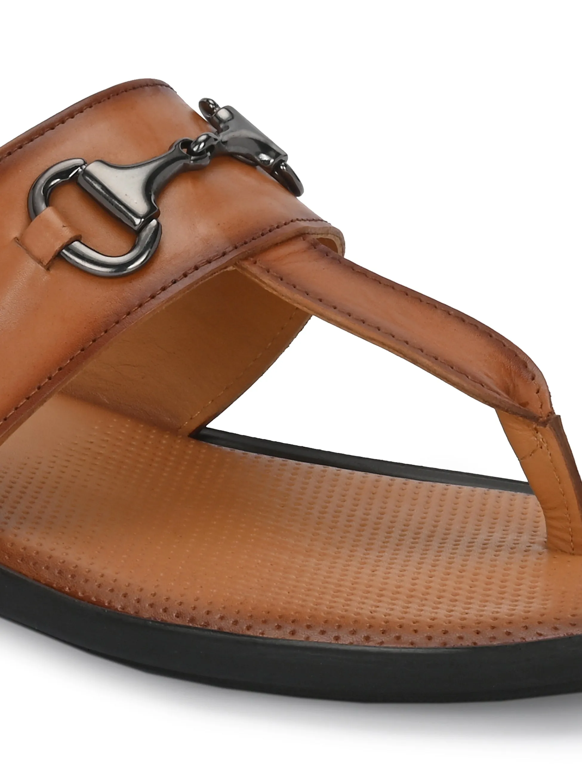 Hitz Men's Tan Leather Casual Daily Wear Slipper