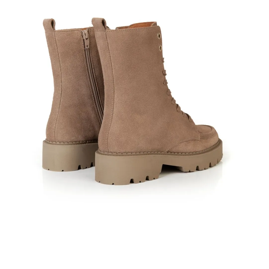 Kiki: Taupe Suede Lace Up Boots