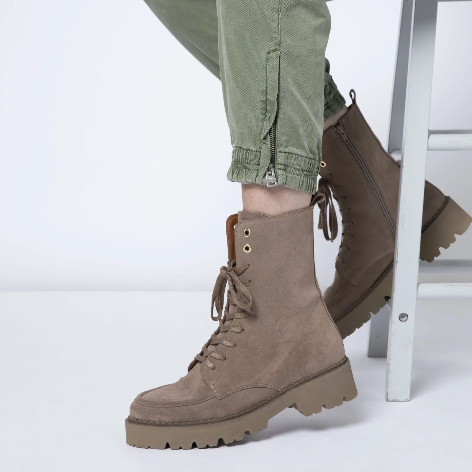 Kiki: Taupe Suede Lace Up Boots