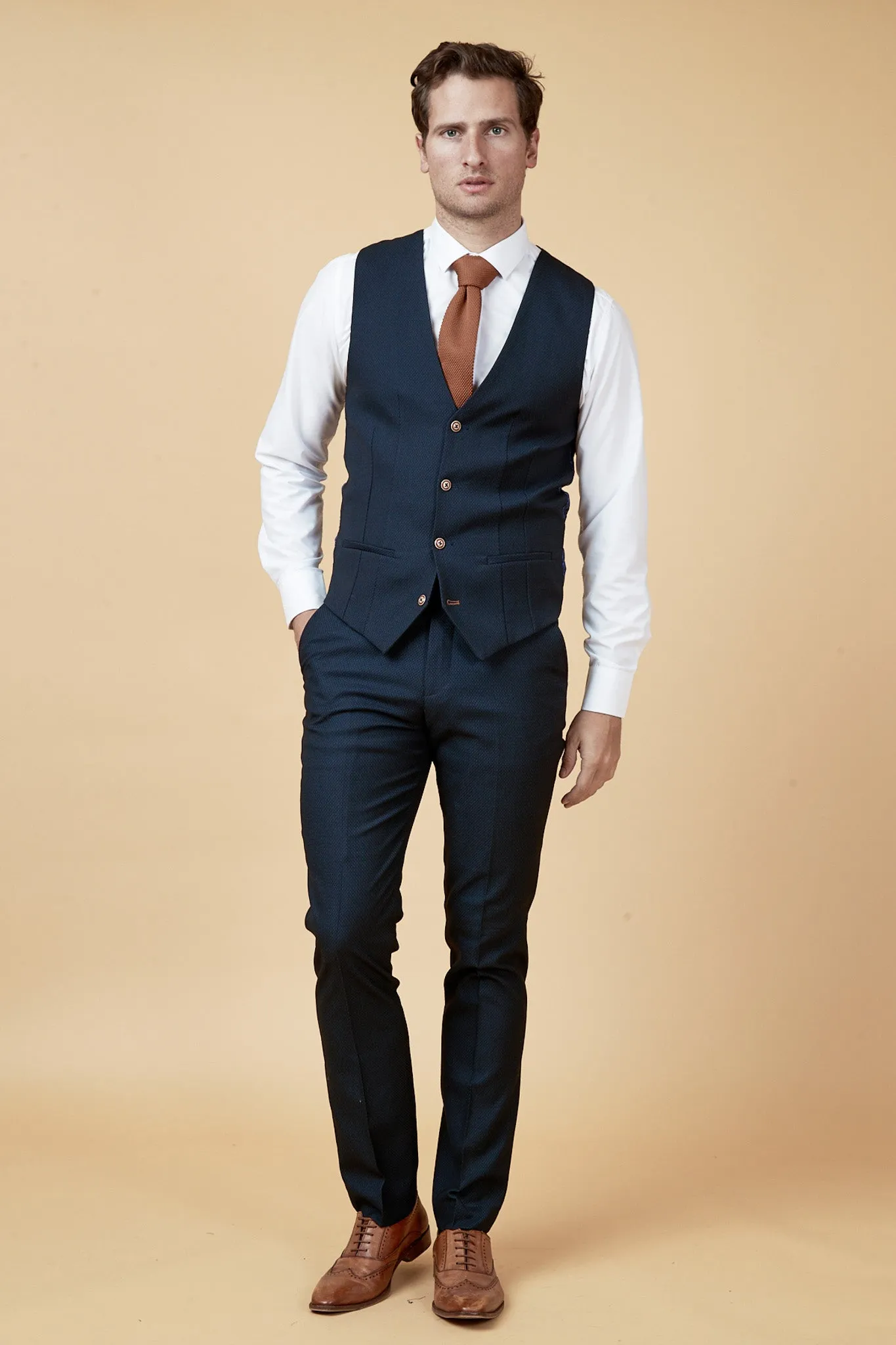 MAX - Navy Single Breasted Waistcoat