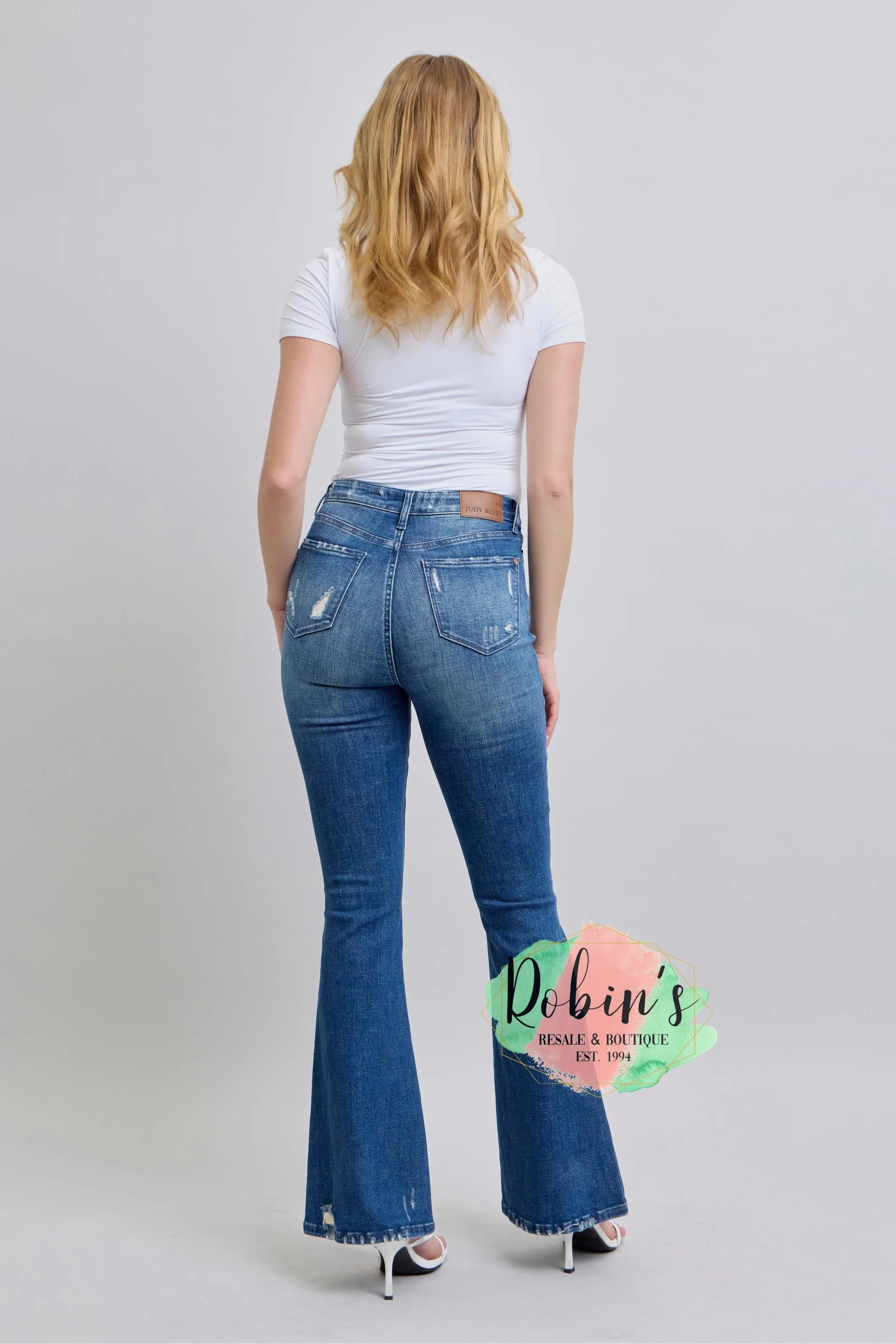 PREORDER JUDY BLUE HW  Contrast Wash Destroy Flare Jeans