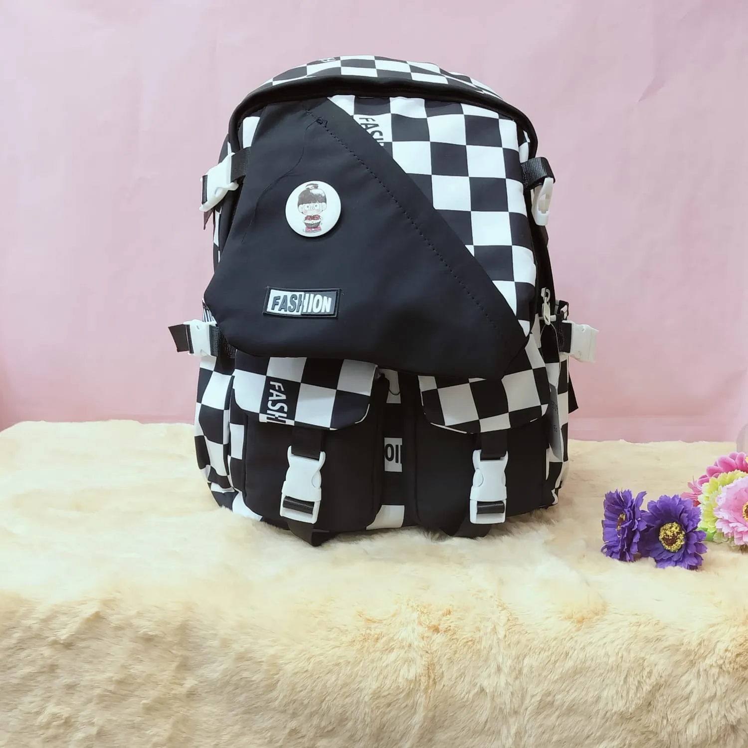 Printed Checks Backpack.