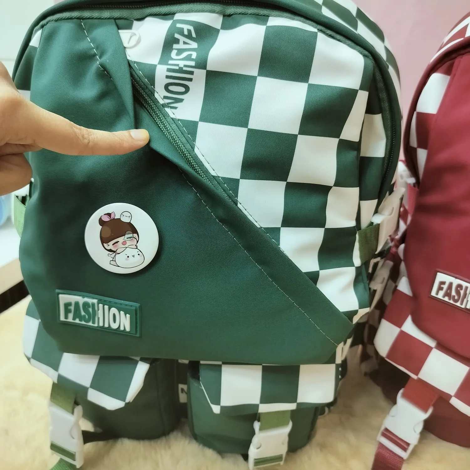 Printed Checks Backpack.