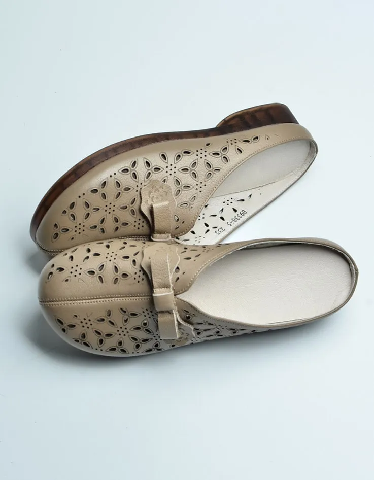 Retro Leather Round Head Summer Slippers