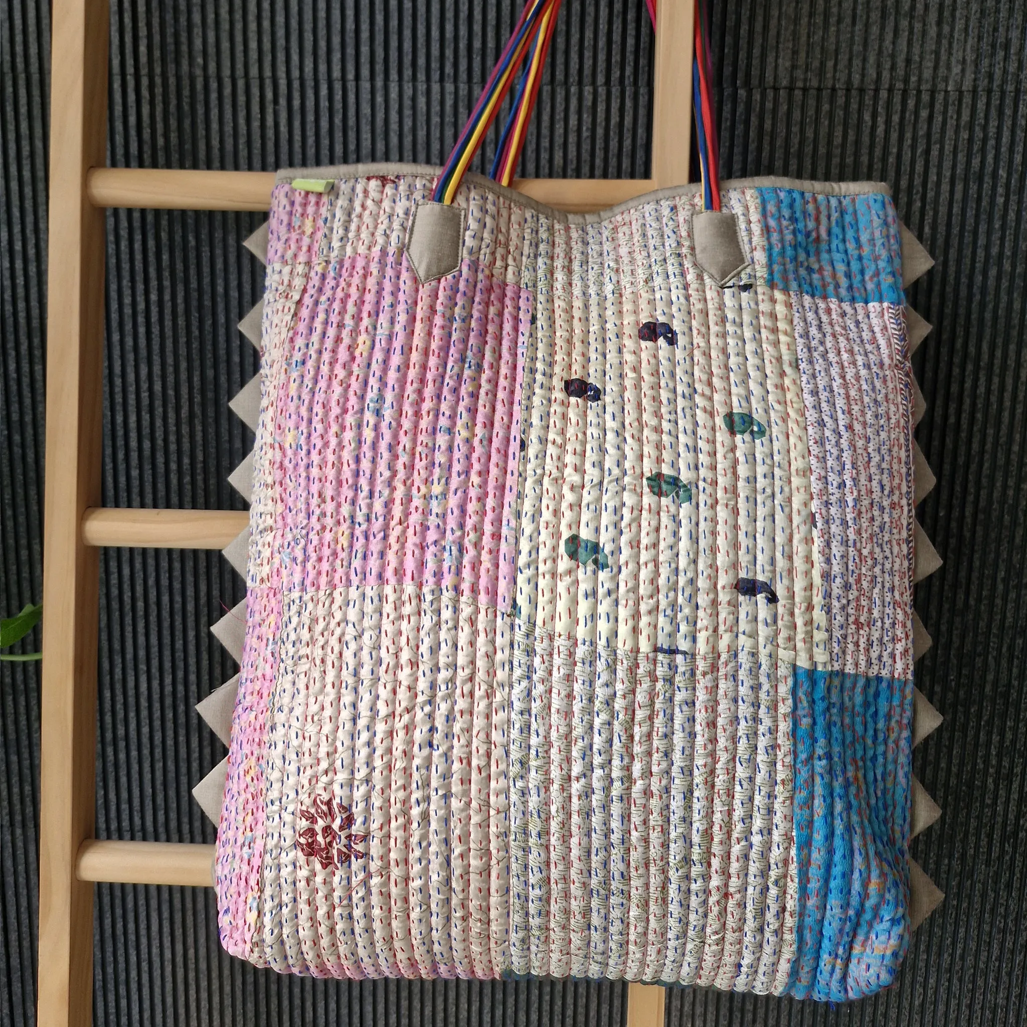 Vintage Kantha Tote Pastel