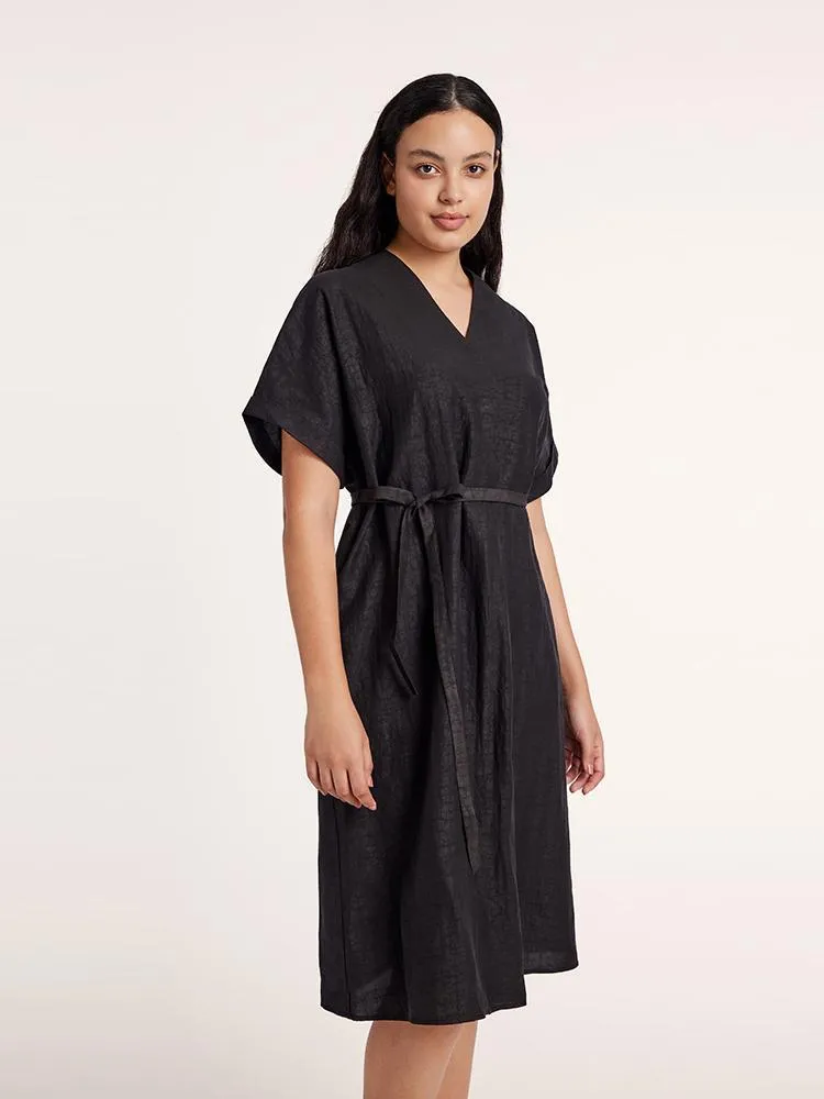 Xiang Yun Silk V-Neck Midi Dress