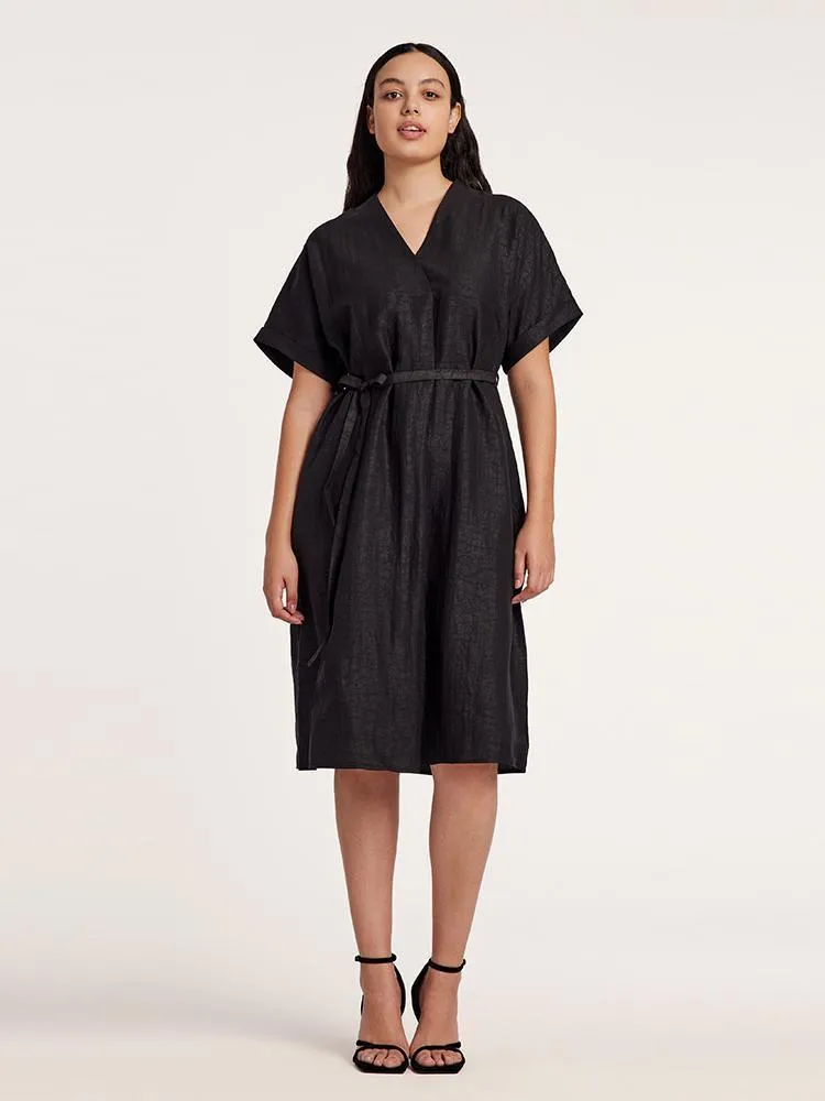 Xiang Yun Silk V-Neck Midi Dress