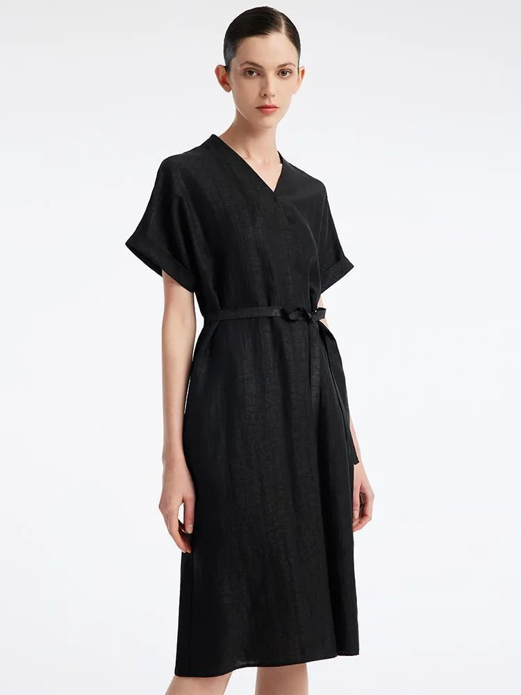 Xiang Yun Silk V-Neck Midi Dress