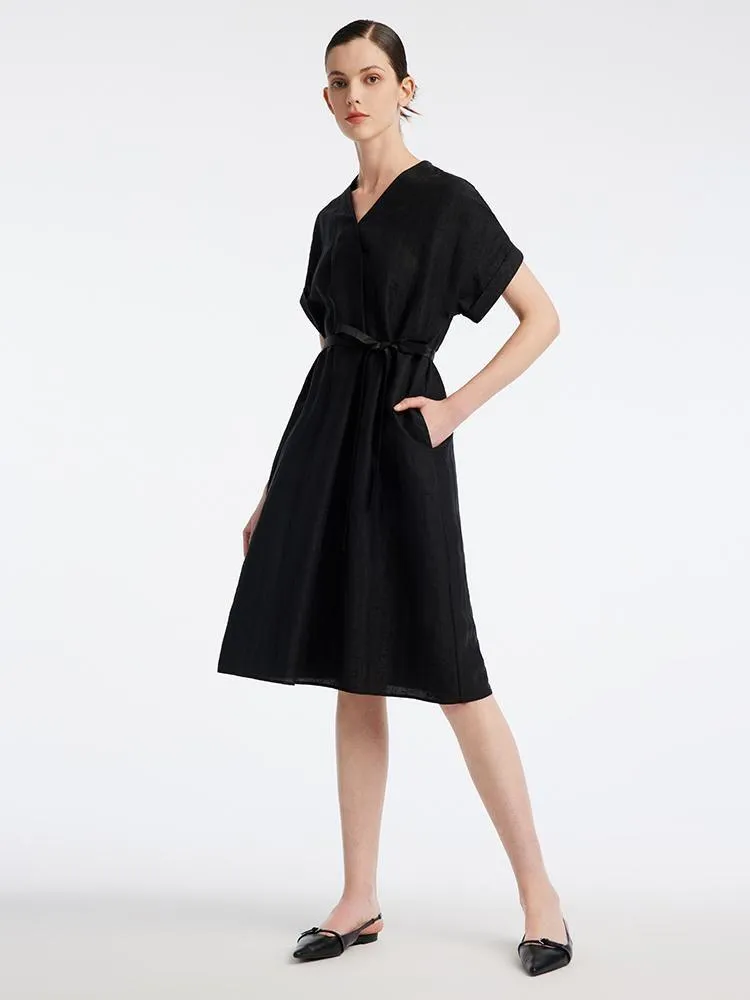 Xiang Yun Silk V-Neck Midi Dress