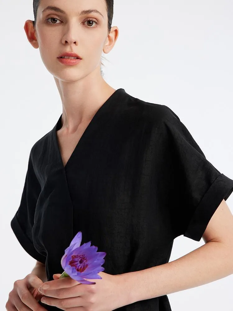 Xiang Yun Silk V-Neck Midi Dress